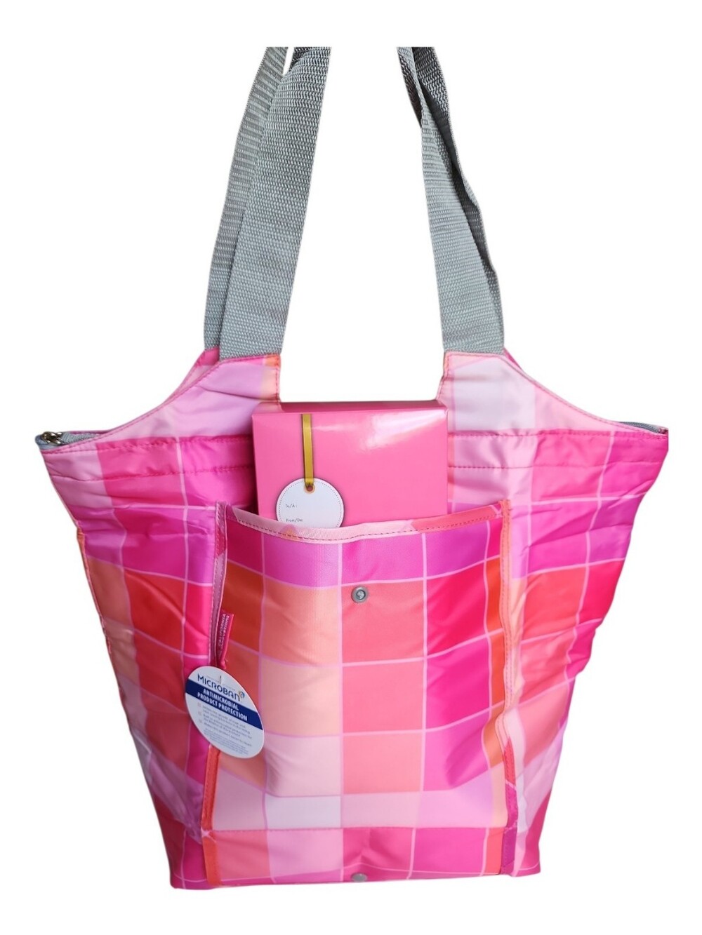 Pink Checkered Tote with Front Pocket - Women